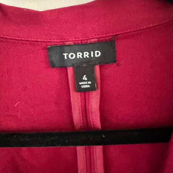 Torrid Blazer Red Collared Rayon Front Buttons Long Sleeves Sz 4X Women's - Picture 3 of 7